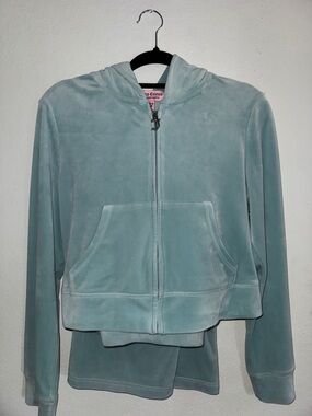 Juicy Couture Light Aqua Velour Zip-Up Hoodie and Pants Set